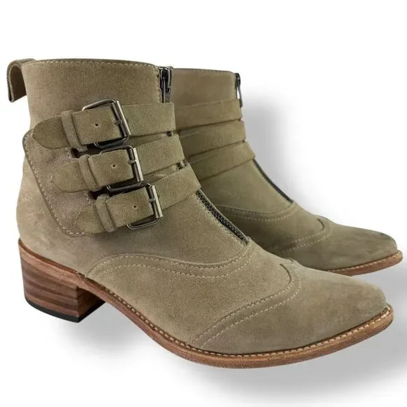 Sendra Western Moto Buckle Ankle Boots Tan Suede Triple Strap Women’s 9.5 - Picture 2 of 13